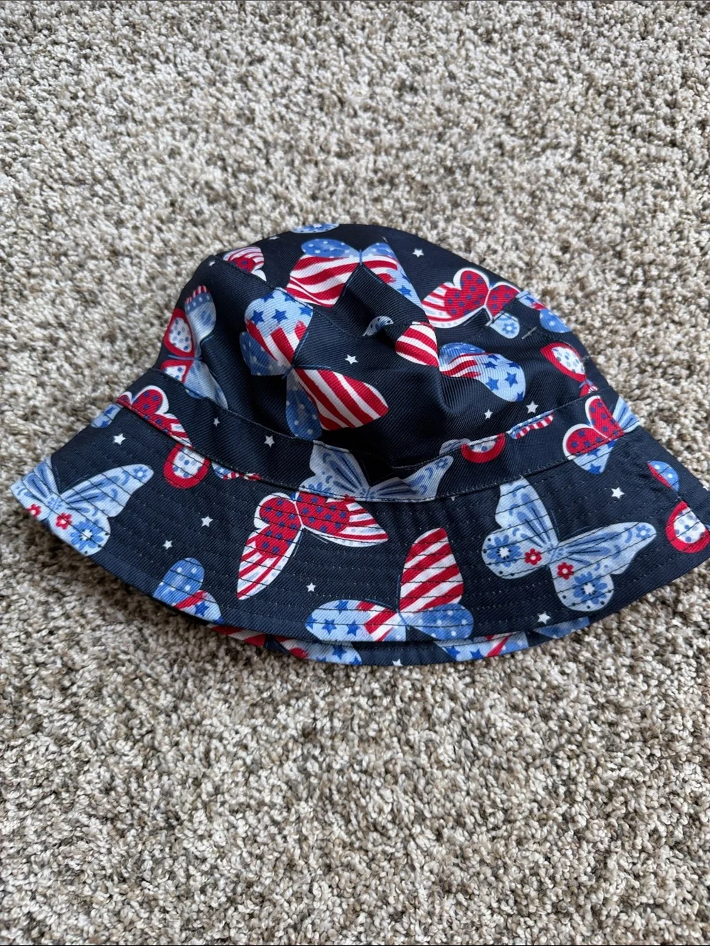 NWT Children's Place Navy Red White and Blue Butterfly Bucket Hat size 3-5T